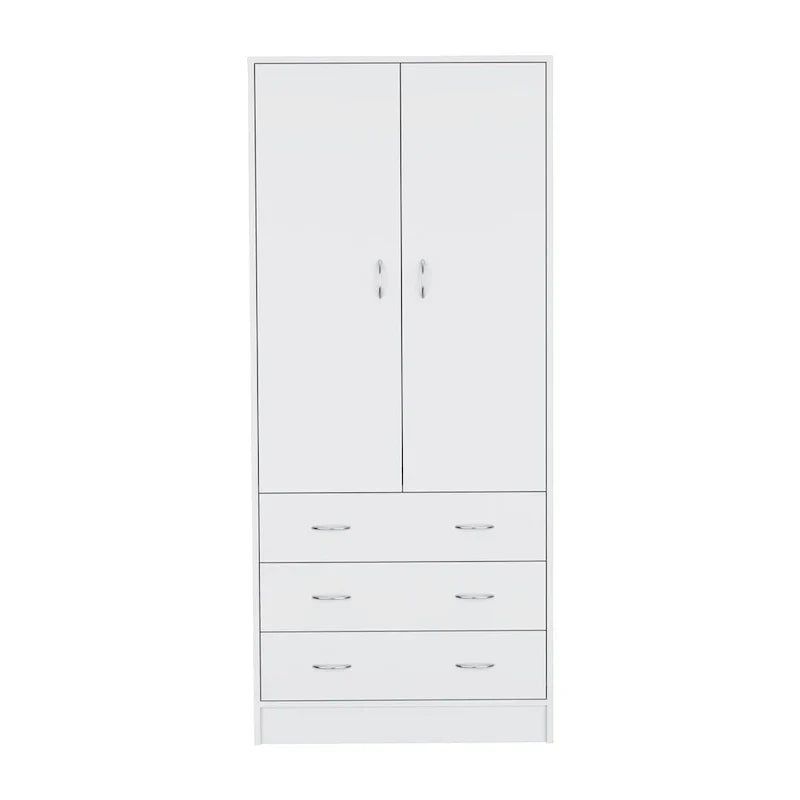 19 Modern Double-door Armoire with 3 Drawers and 1 Hanging Rod for Bedroom