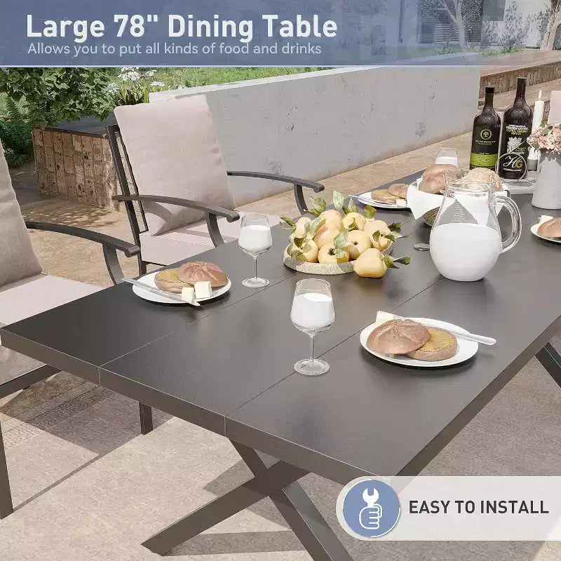 ALAULM 16 Piece Patio Dining Set Outdoor Furniture, Metal Patio Furniture Set 14 Fixed Chairs and 2 Large Tables with Umbrella for Garden