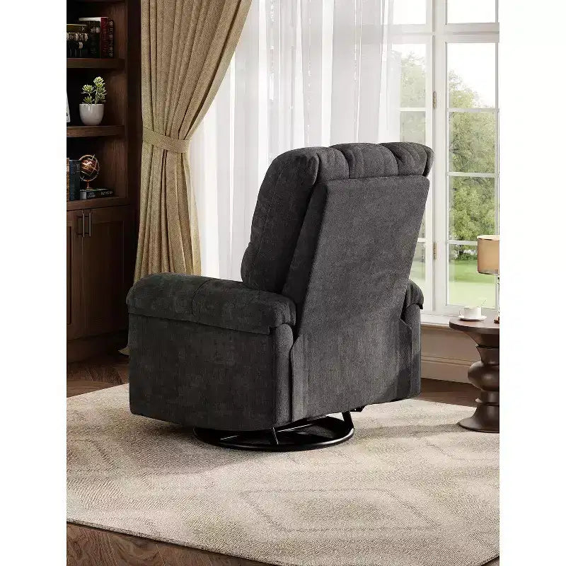 Oversized Swivel Rocker Recliner Chair, Overstuffed Chenille Upholstery, Padded Armrests, Infinite Recline, 350 lb Capacity, for Living Room