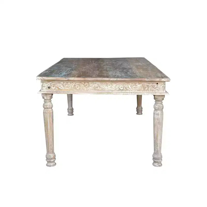 83" Driftwood Recycled Carved Dining Table Brown