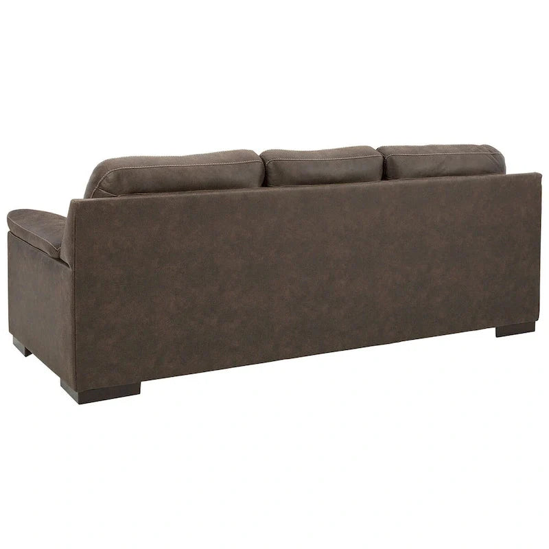 Pebble Brown Faux Leather Sofa with Tufted Styling & Pillow Top Armrests