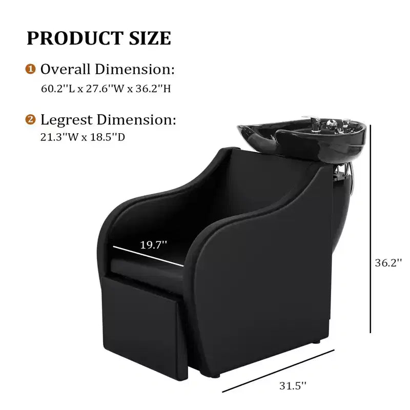 Karl Home Electric Shampoo Bowl and Chair Backwash Unit with Reclining Legrest and Tilting Porcelain Shampoo Sink