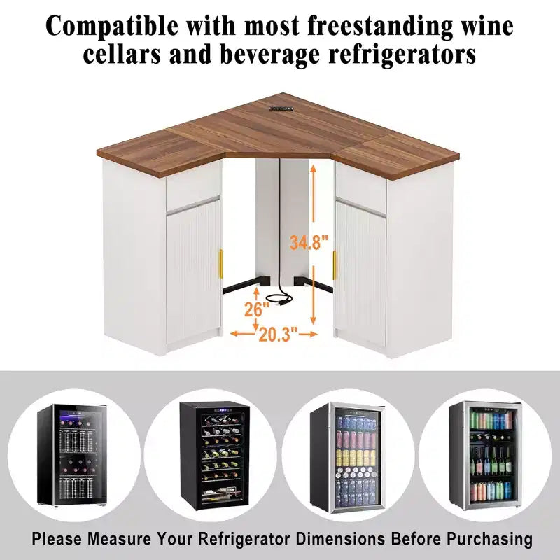 GDLF Corner Bar Cabinet with Fridge Space, Corner Coffee Bar Station for Home