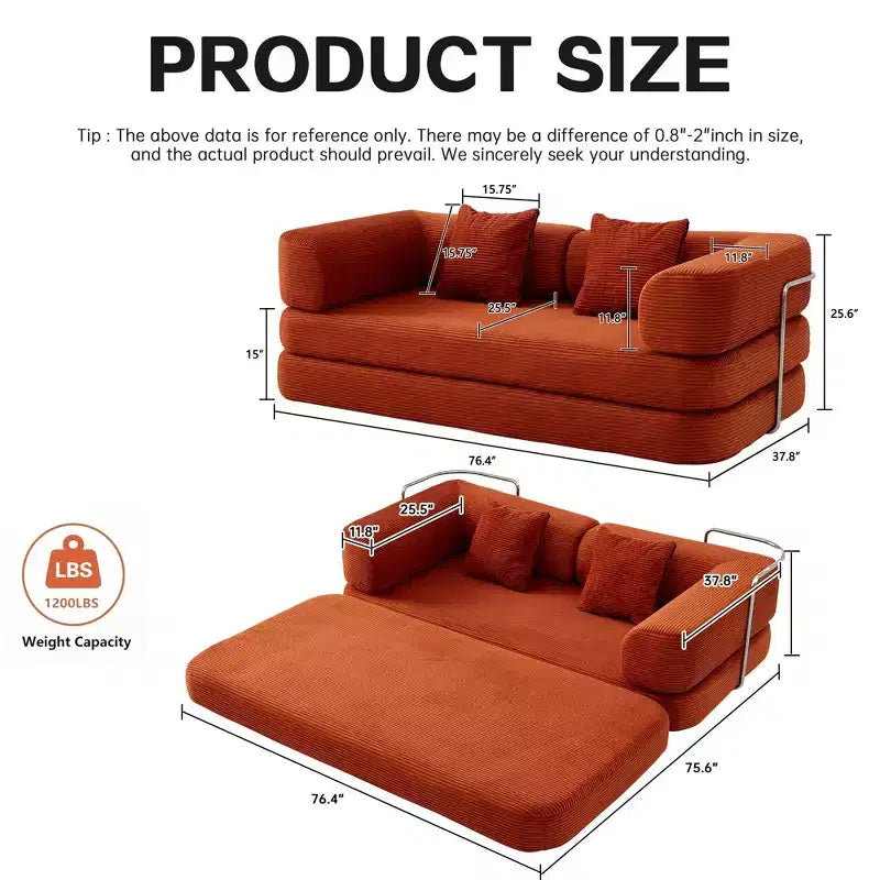 Okak Convertible Floor Sofa Bed Loveseats with Blanket & Pillows,Corduroy Fabric Futon Couch for Living Room,Apartments