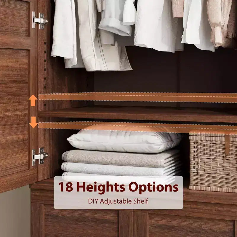 Armoire Wardrobe Closet with 4 Doors,72 in Wooden Wardrobe Cabinet with Hanging Rod, Freestanding Tall Clothing Armoire Storage Cabinet