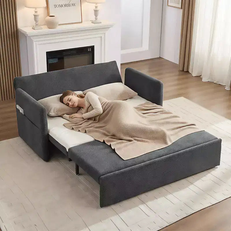 Convertible Sofa Bed with Adjustable Backrest, Bubble Fleece