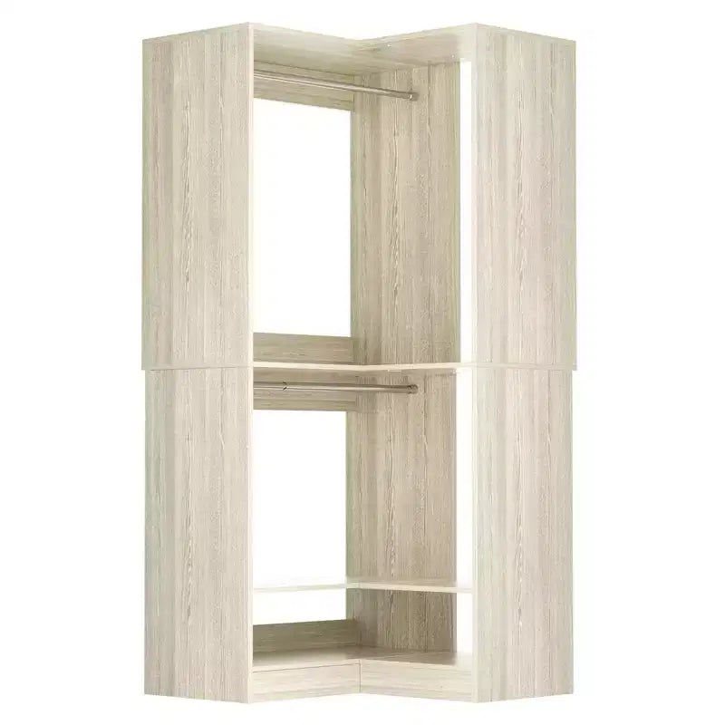 Besiost Freestanding Corner Closet System with 2 Hanging Rods and Shoes Shelf