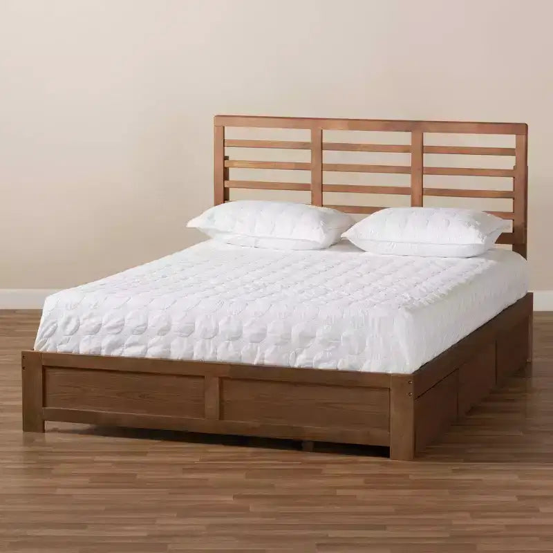 Full Piera Modern Wood 3 Drawer Platform Storage Bed Walnut/Brown - Baxton Studio