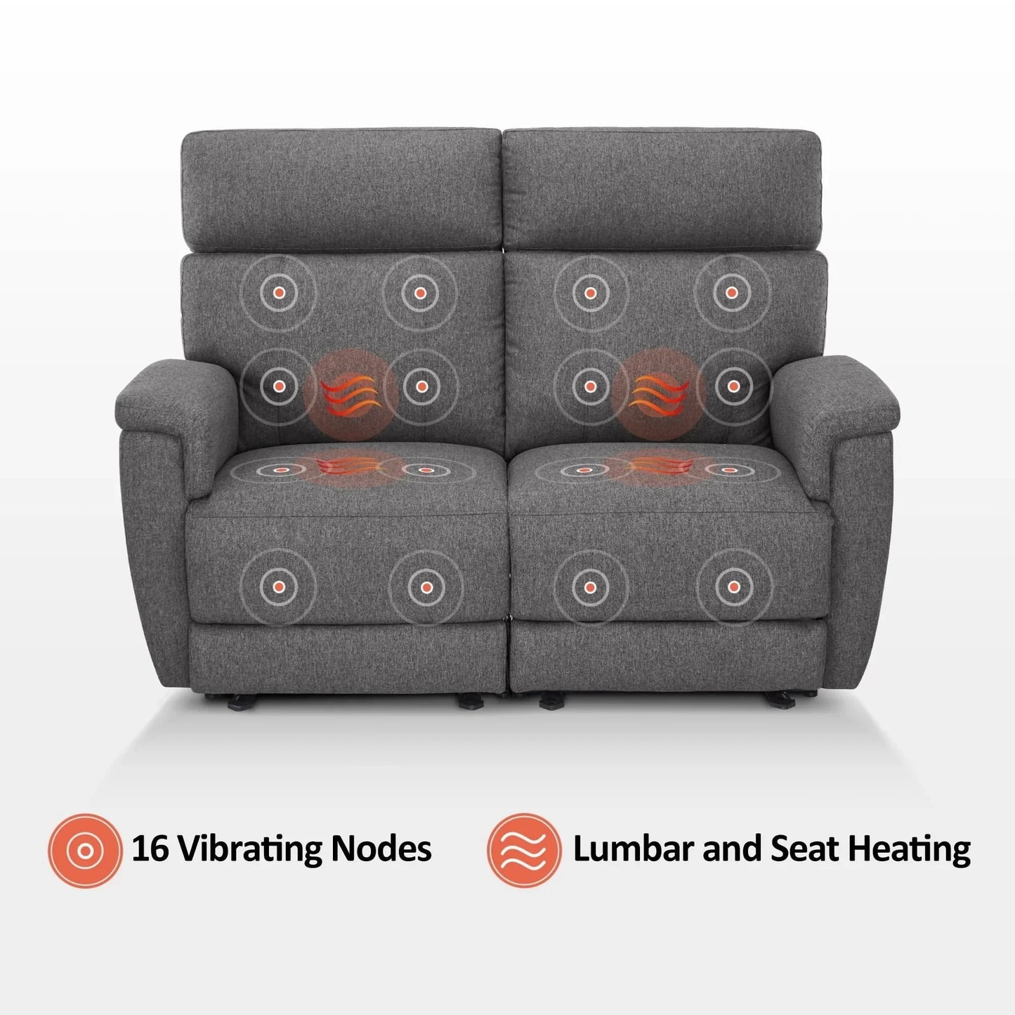 MCombo 60.2 Power Loveseat Recliner Sofa with Massage and Dual Heating, Adjustable Headrest, USB & Type C Port, Fabric
