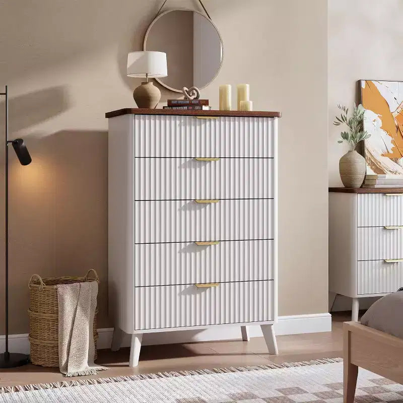 5-Drawer Fluted Dresser, 47.2-Inch Tall Chest of Drawers, Curved Design