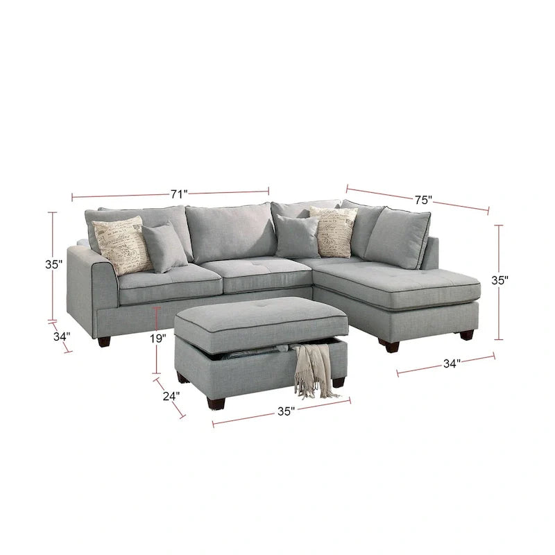 3 Piece Fabric Sectional Sofa