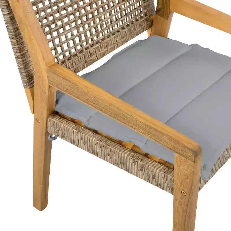 Christopher Knight Home Neva 5 Piece Outdoor Acacia Wood and Wicker Dining Set with Water-Resistant Cushions