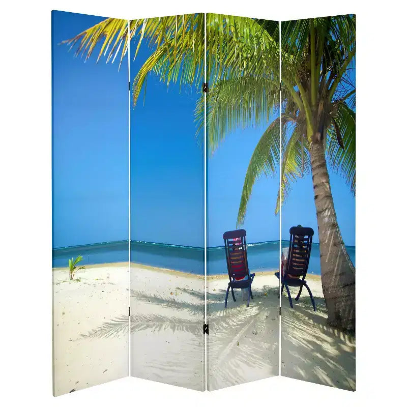 Ocean Scene Double Sided Room Divider - Oriental Furniture: Privacy Screen, Beach Partition, No Assembly Required