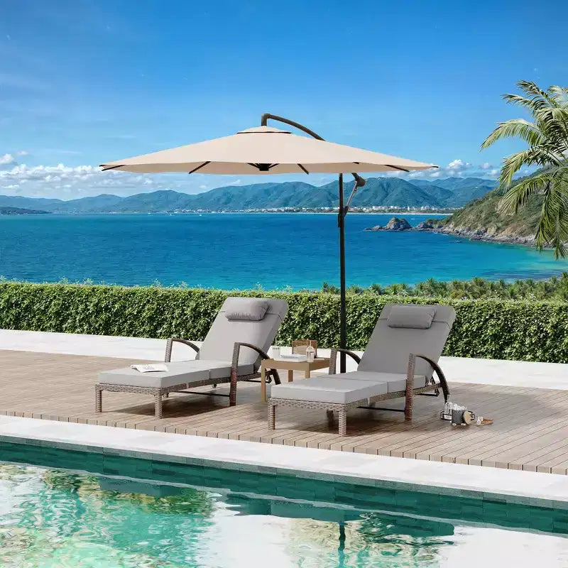 Coolmee Outdoor Chaise Lounge Set of 2 Rattan Patio Folding Chaise Lounge Adjustable 5 Position Back Patio Pool Lounge Chair with Cushion Pillow