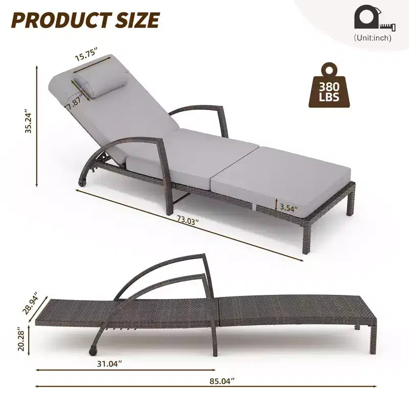 Coolmee Outdoor Chaise Lounge Set of 2 Rattan Patio Folding Chaise Lounge Adjustable 5 Position Back Patio Pool Lounge Chair with Cushion Pillow