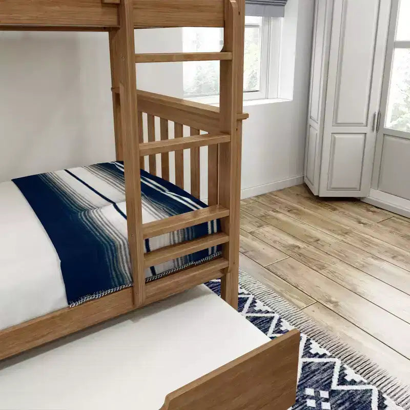 Twin over Twin Bunk Bed with Trundle, Solid Wood, Sleeps 3 – Blue / Espresso / Natural / Pecan / Walnut / White
