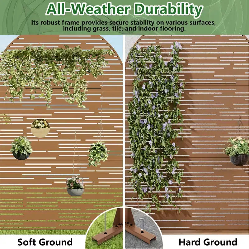 Dovelina 72H x 47W Arched Outdoor Metal Privacy Screen Freestanding Fence Panels in White/Brown for Garden Patio Deck Yard