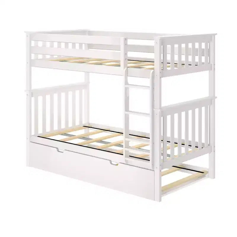 Twin over Twin Bunk Bed with Trundle, Solid Wood, Sleeps 3 – Blue / Espresso / Natural / Pecan / Walnut / White