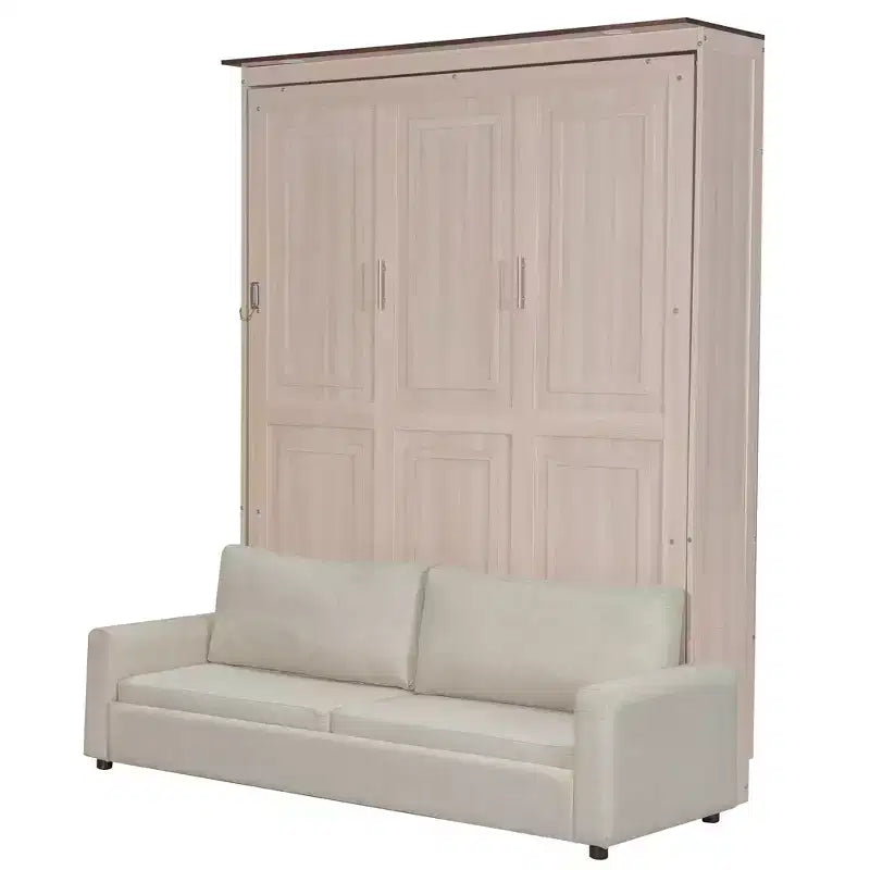 Queen Size Murphy Bed with Sofa and LED Lights – Beige