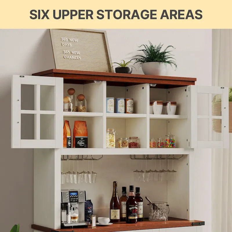 72" Kitchen Pantry Cabinet with Wine Rack, 3 Drawers & Charging Station