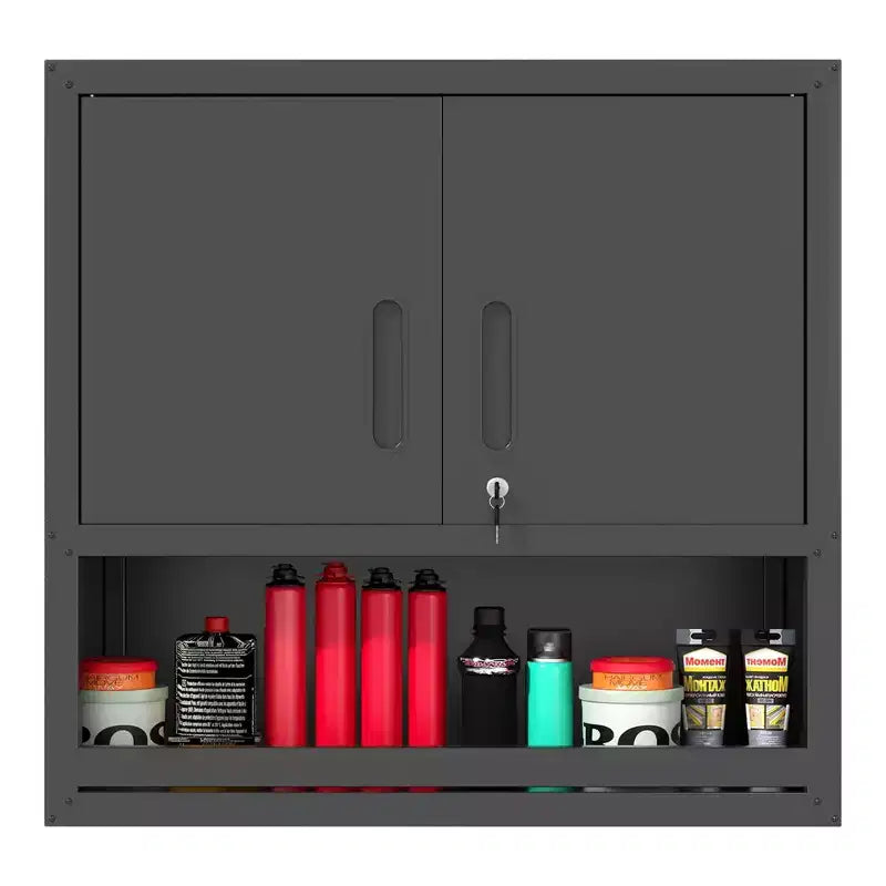 VIYET 30H Wall-Mounted Steel Cabinet - Locking Doors + Open Drawer + Adjustable Shelf, Cold-Rolled Steel, Garage/Office/Warehouse/Home/School