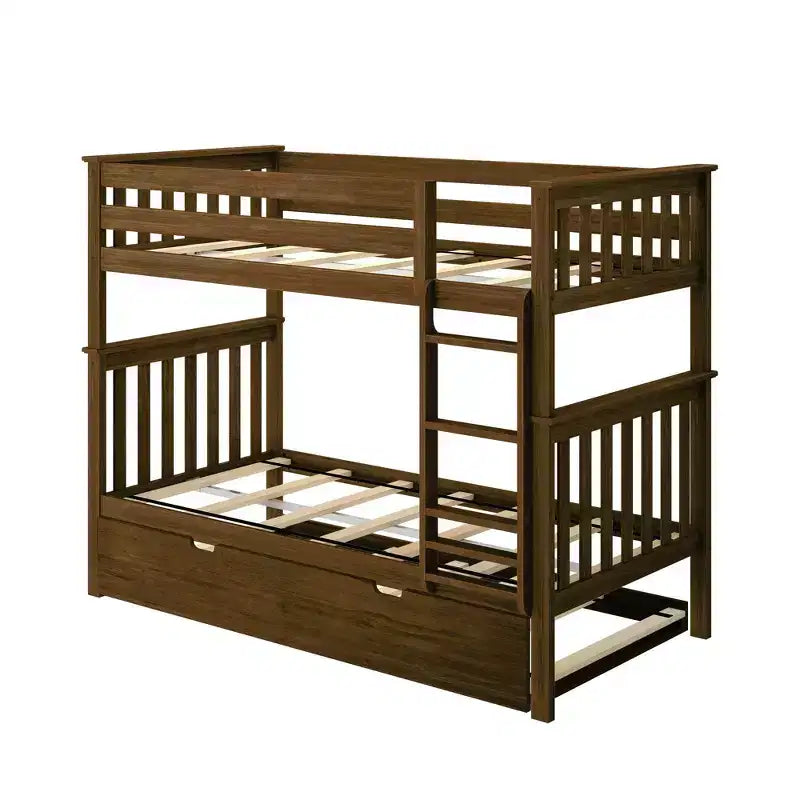 Twin over Twin Bunk Bed with Trundle, Solid Wood, Sleeps 3 – Blue / Espresso / Natural / Pecan / Walnut / White