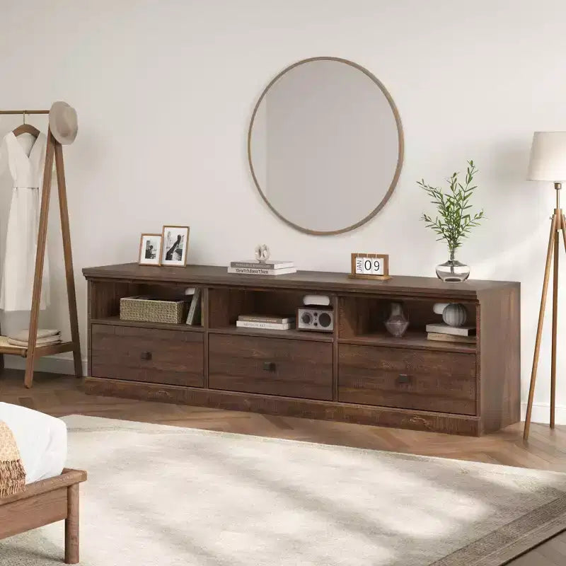 70" TV Stand for TVs up to 80", Mid Century Modern Entertainment Center with Drawers & Shelves