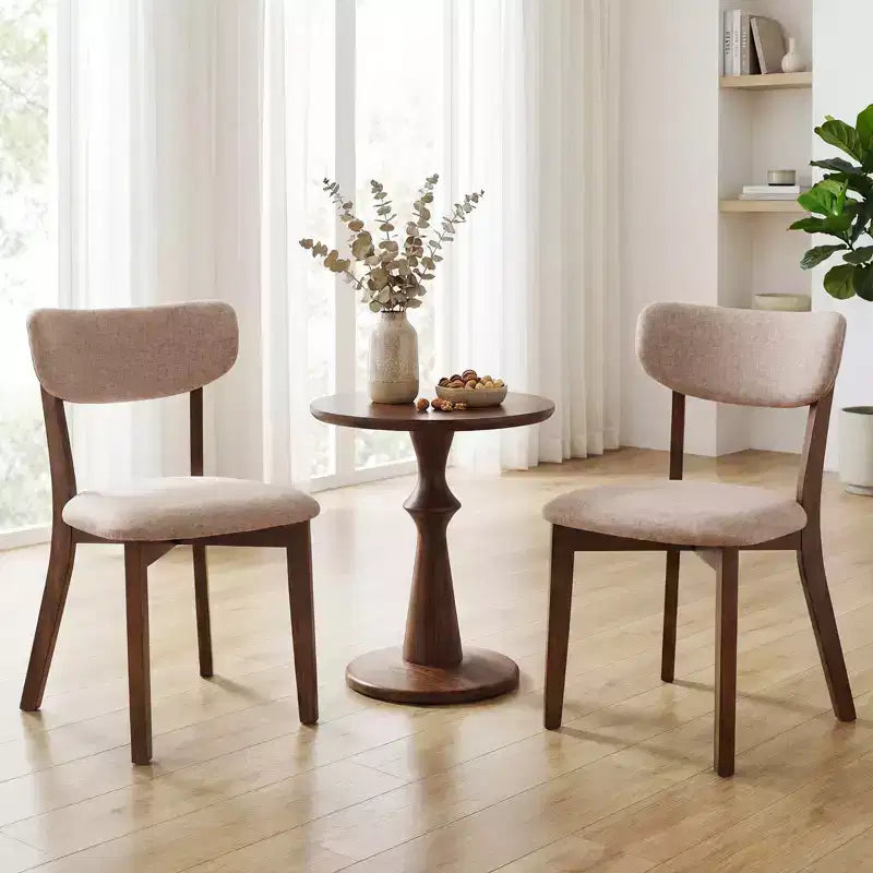 Costway Upholstered Dining Chairs Set of 4 with Solid Rubber Wood Frame, Curved Backrest Brown/Grey
