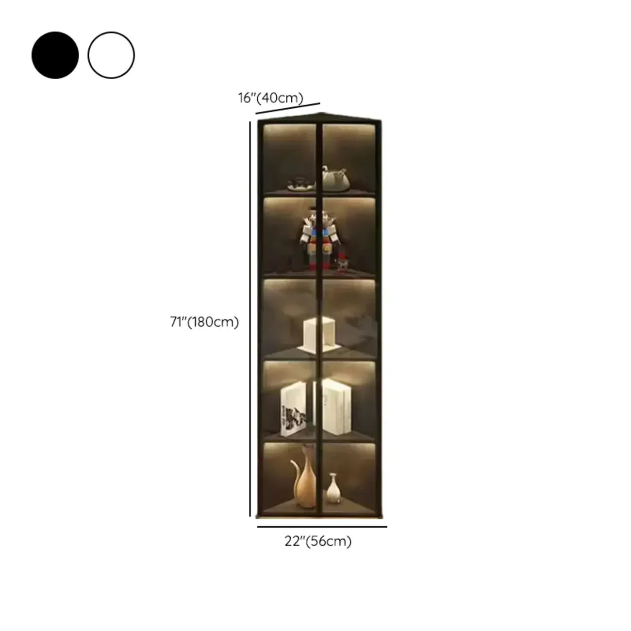 Modern Grey Metal Wood Corner Display Cabinet with Glass Door
