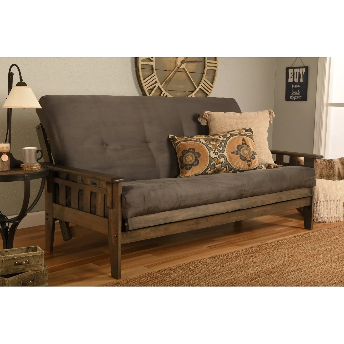 Full-size Rustic Walnut Futon Set with Mattress