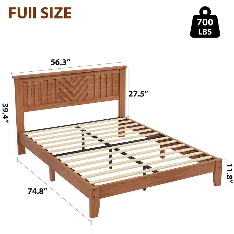 Wooden Platform Bed Frame with Headboard, Full Size Mattress Foundation with Wooden Slat Support, No Box Spring Needed, Easy Assembly, Light Brown