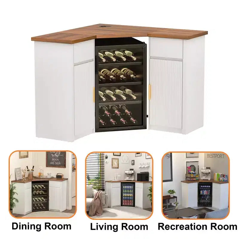 GDLF Corner Bar Cabinet with Fridge Space, Corner Coffee Bar Station for Home