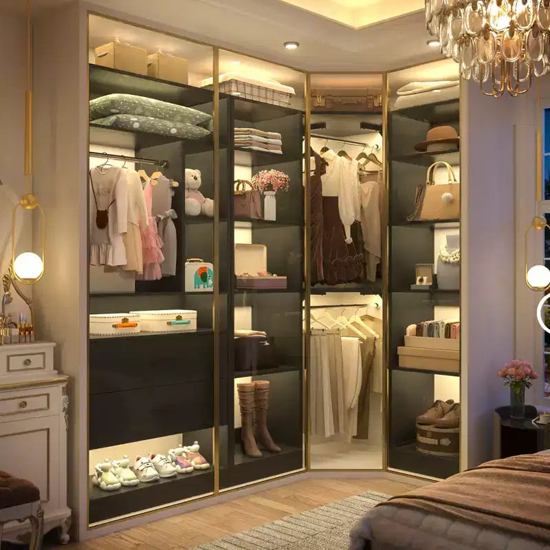 Corner Closet Organizer System with 2 Drawers