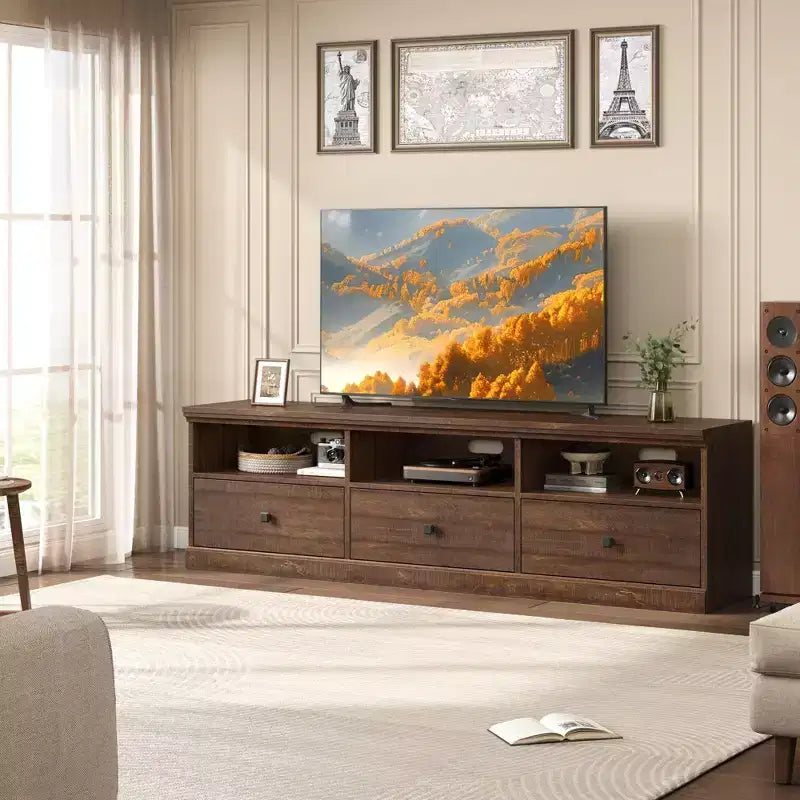 70" TV Stand for TVs up to 80", Mid Century Modern Entertainment Center with Drawers & Shelves