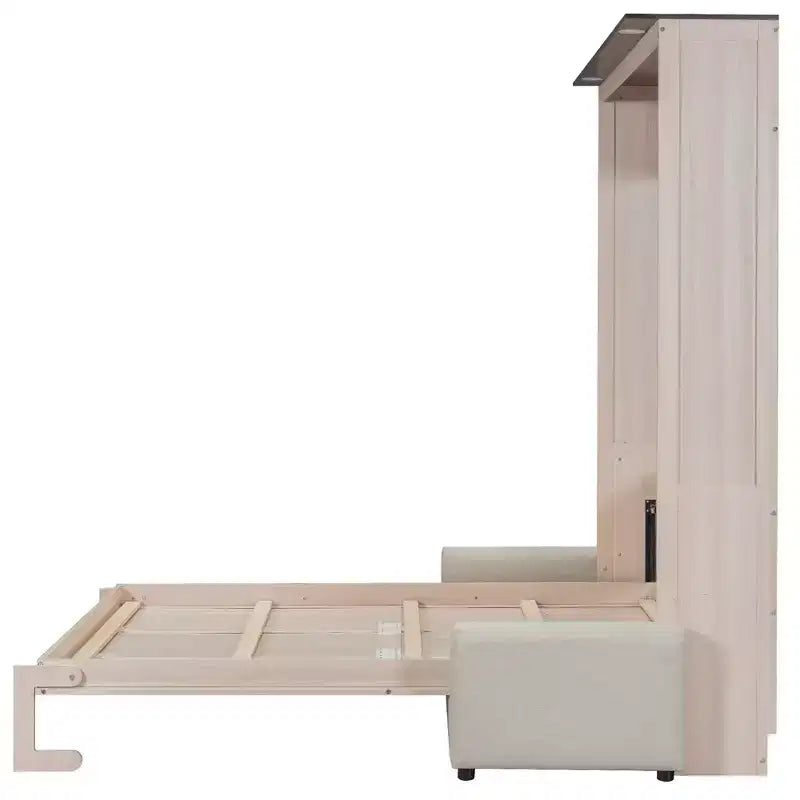 Queen Size Murphy Bed with Sofa and LED Lights – Beige