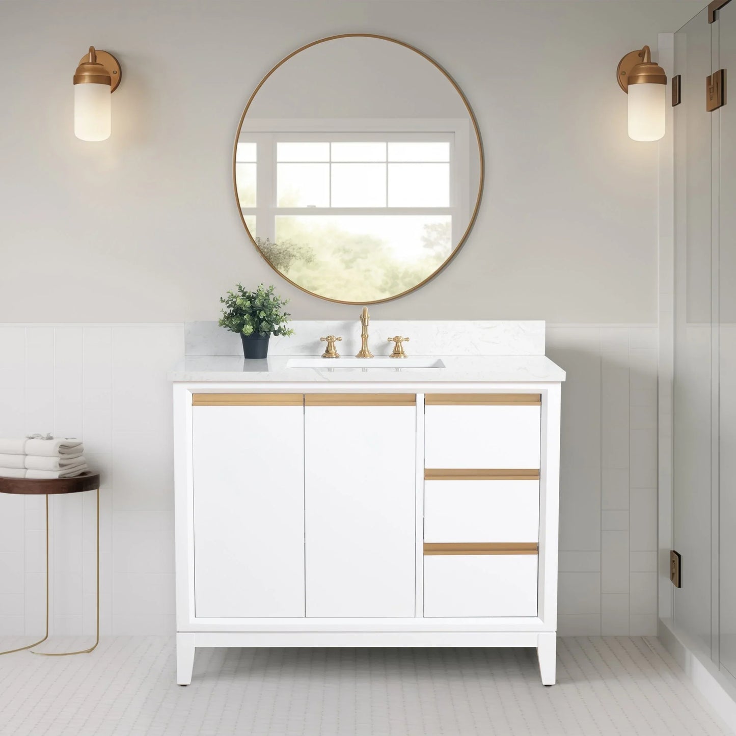 Vanity Art Bathroom Vanity with Ceramic Sink and Engineered Marble Top