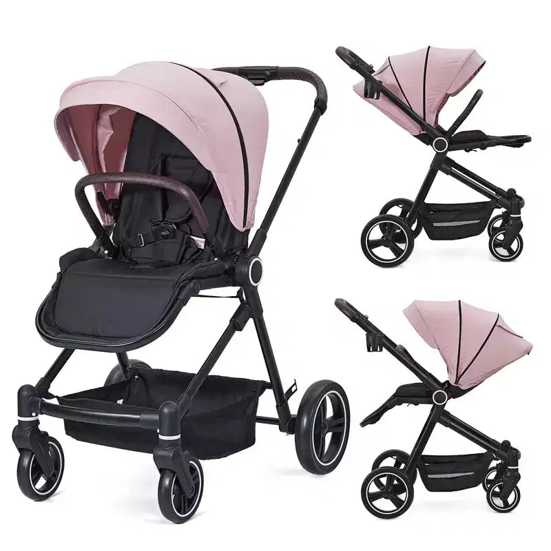 Baby Stroller, Foldable Stroller - High Landscape Pushchair for Newborn & Toddler, Convertible Pram with Reversible Backrest