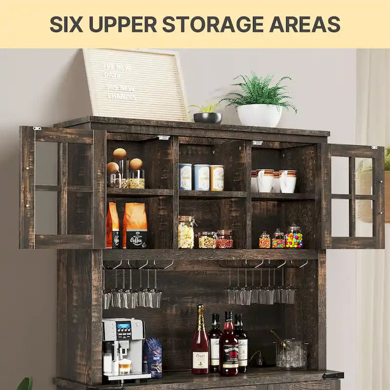 72" Kitchen Pantry Cabinet with Wine Rack, 3 Drawers & Charging Station