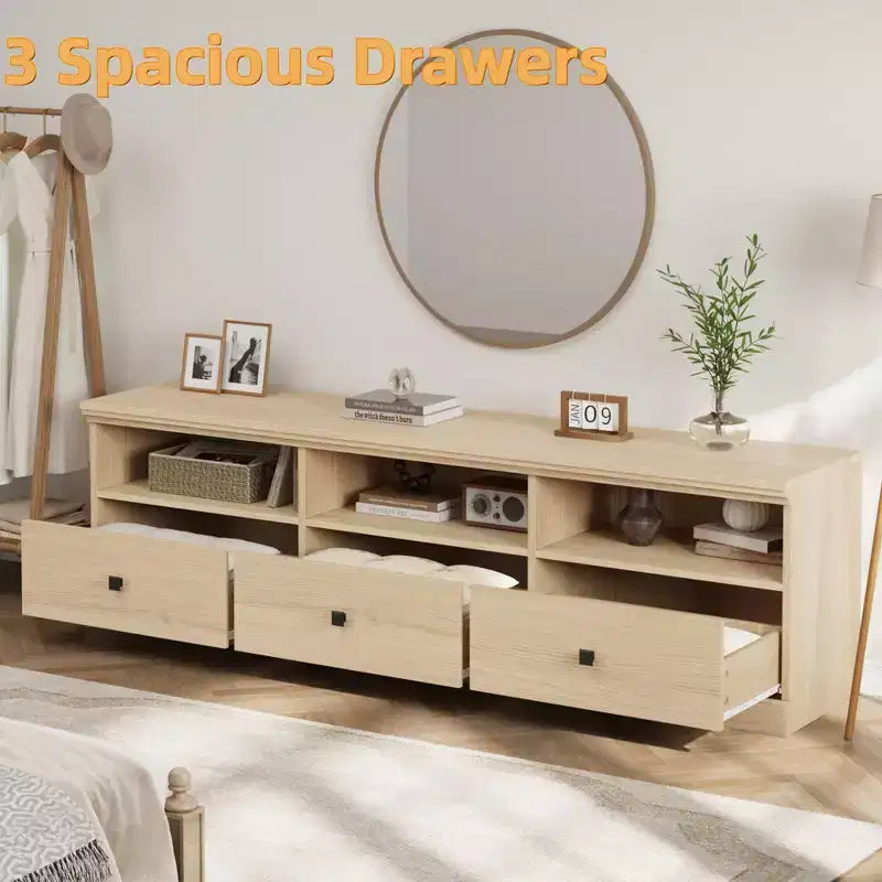 70" TV Stand for TVs up to 80", Mid Century Modern Entertainment Center with Drawers & Shelves
