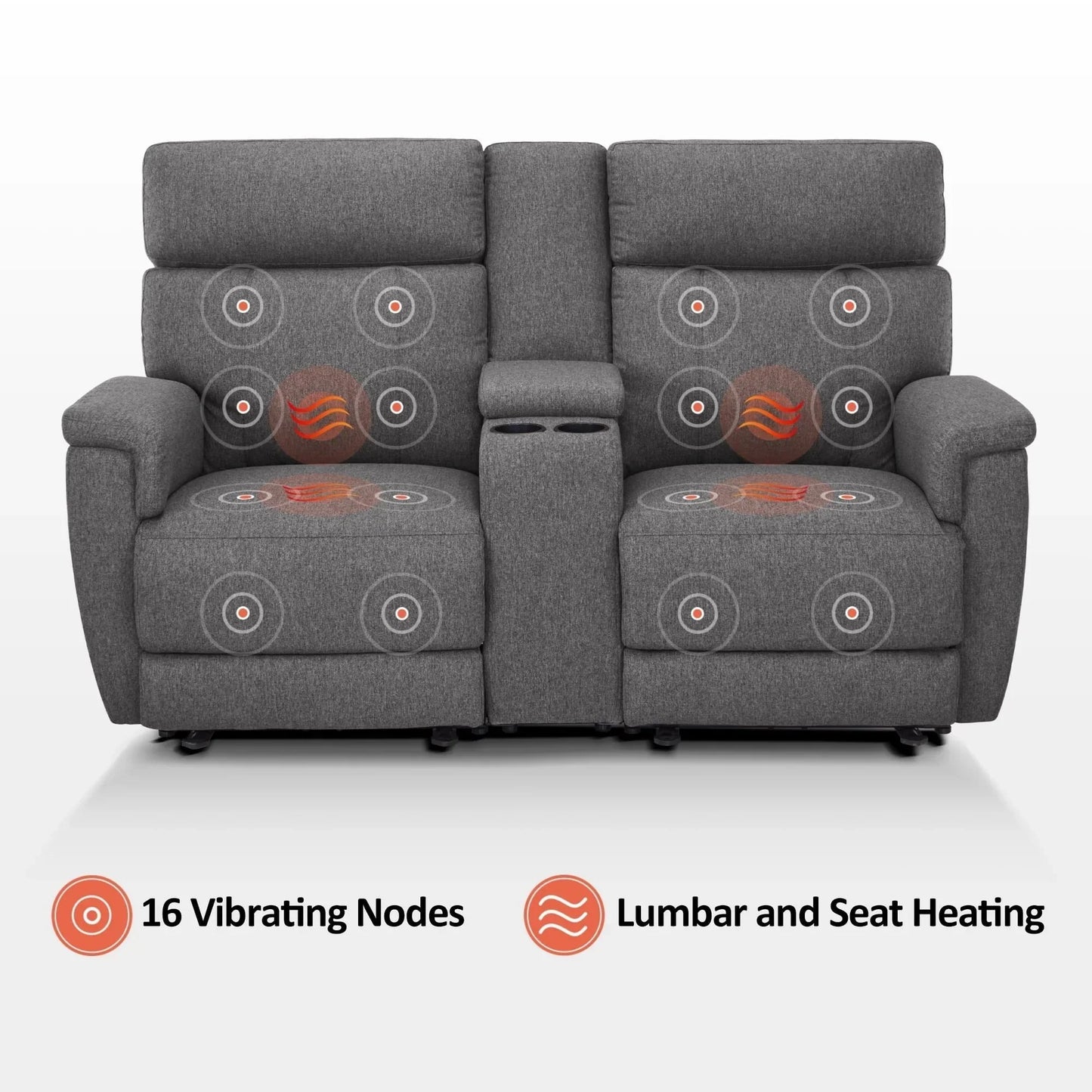 MCombo 60.2 Power Loveseat Recliner Sofa with Massage and Dual Heating, Adjustable Headrest, USB & Type C Port, Fabric