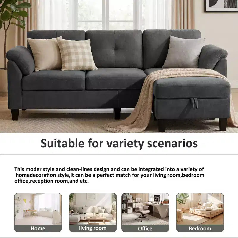 76.4-Inch Modern Three-Seater Sofa with Armrests and Pillows in Chenille Beige