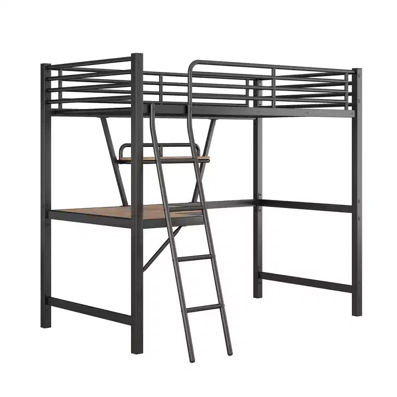 Metal Twin Size Loft Bed with Desk for Kids Teens, Hight Twin Loft Bed Frame with Small Shelf