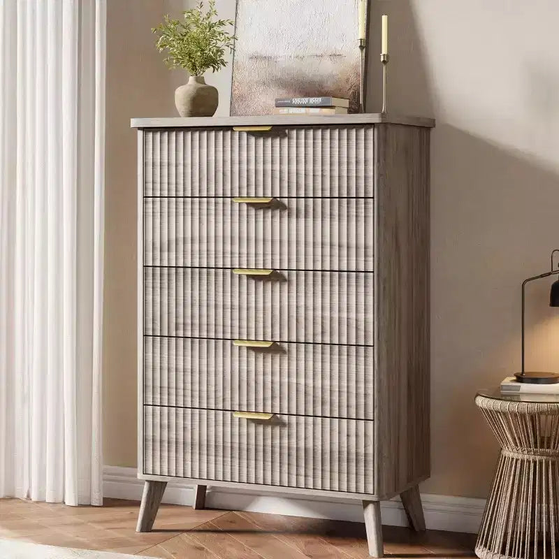 5-Drawer Fluted Dresser, 47.2-Inch Tall Chest of Drawers, Curved Design