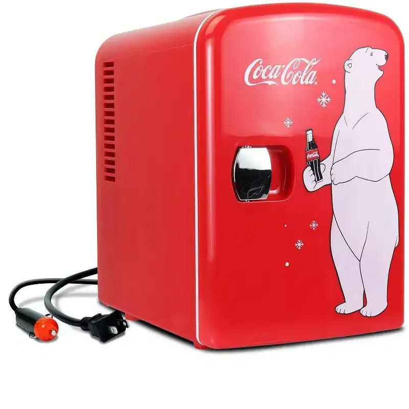 Coca-Cola Polar Bear 4L Cooler/Warmer 12V DC 110V AC Mini Fridge - Red: Thermoelectric Dorm Refrigerator, 6 Can Capacity