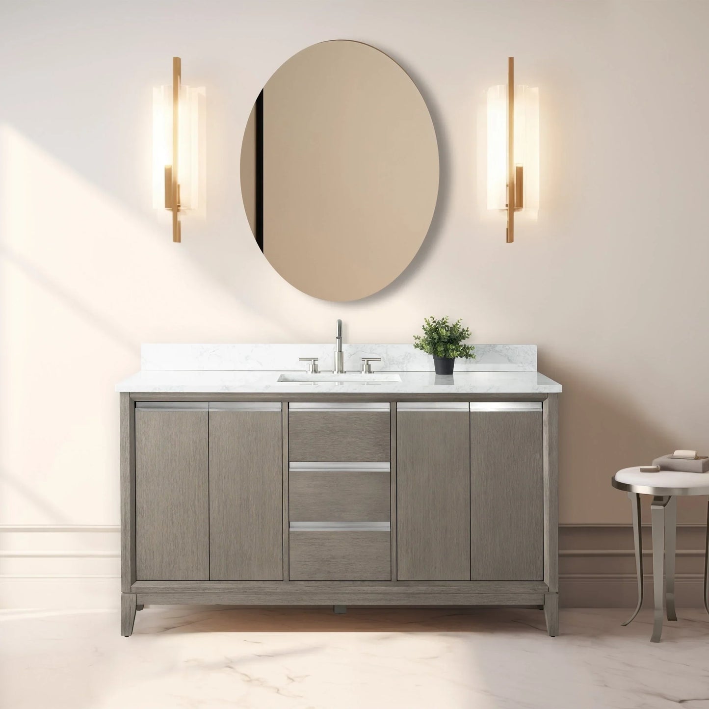 Vanity Art Bathroom Vanity with Ceramic Sink and Engineered Marble Top