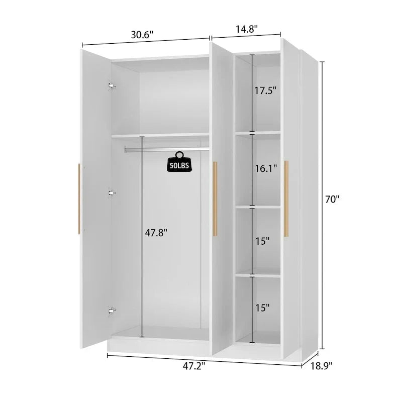 Wardrobe Armoire Wooden Closet Cabinet 6 Storage Cube and Hanging Rod