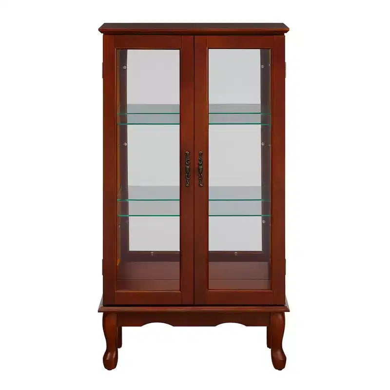 Okak Curio Cabinet with 2 Tempered Glass Doors, Diapaly Cabinet with 3 Adjustable Shelves and Mirrored Back Panel, Cabinet for Living Room