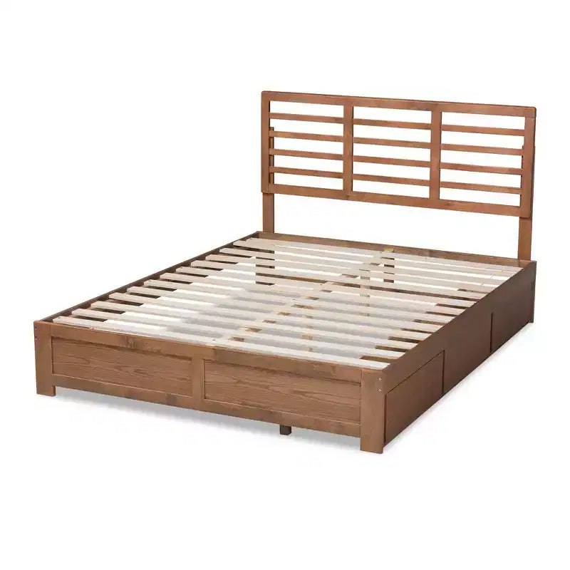Full Piera Modern Wood 3 Drawer Platform Storage Bed Walnut/Brown - Baxton Studio