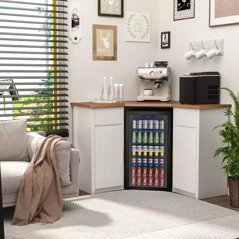 GDLF Corner Bar Cabinet with Fridge Space, Corner Coffee Bar Station for Home