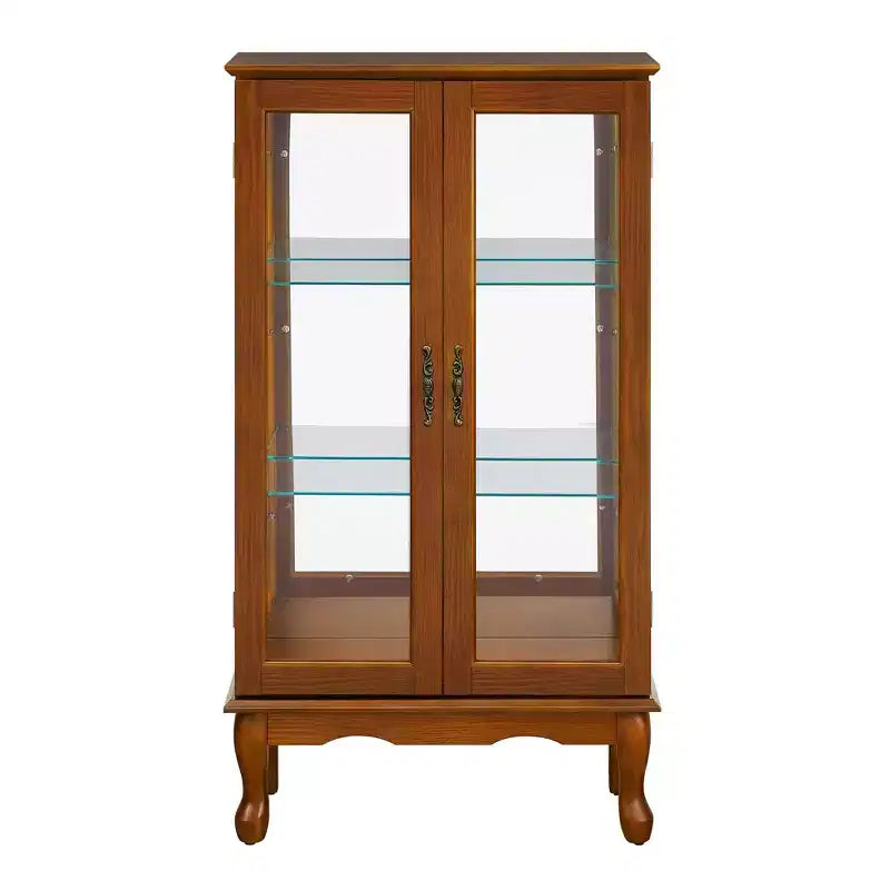 Curio Display Cabinet with 2 Tempered Glass Doors, 3 Shelves & Mirrored Back